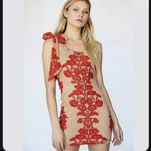 For Love And Lemons Red Floral One Shoulder Dress